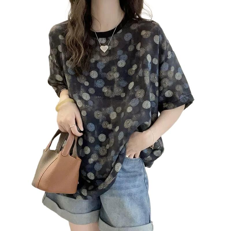 Barevné puntíkované tričko ve tvaru A pro ženy, letní oblečení, nové dámské módní tričko pro panenky