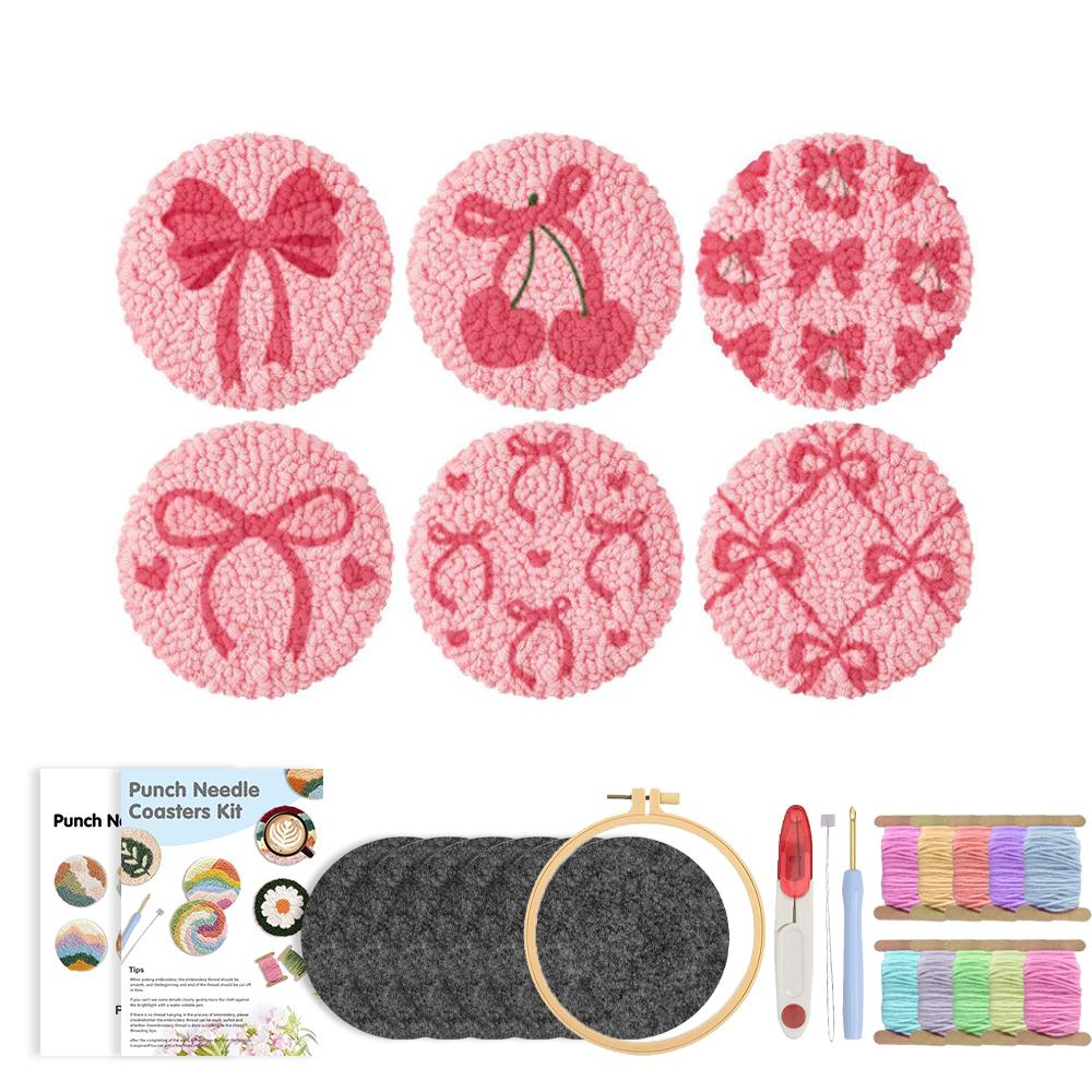 

CHENISTORY 6 Pcs Flower Punch Needle Coaster Kit for Beginners Adults Easy Art Coasters Tea Coffee Cup Mat Set for Home Decor