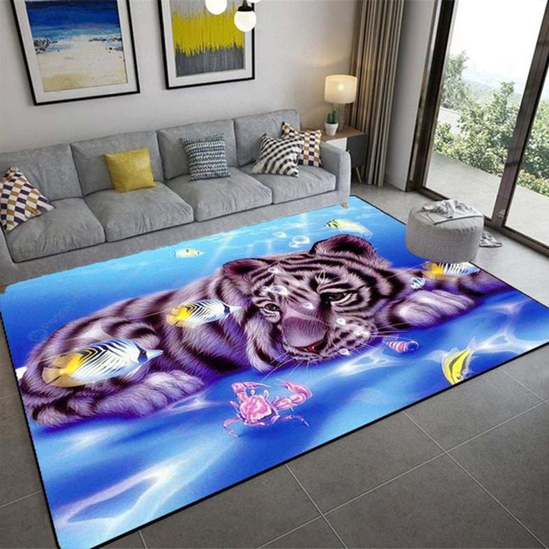 3D Animal Tiger Carpet Living Room Carpet Tea Table Sofa Floor Mat Living Room Hallway Rugs Bathroom Bath Non Slip Door Mats