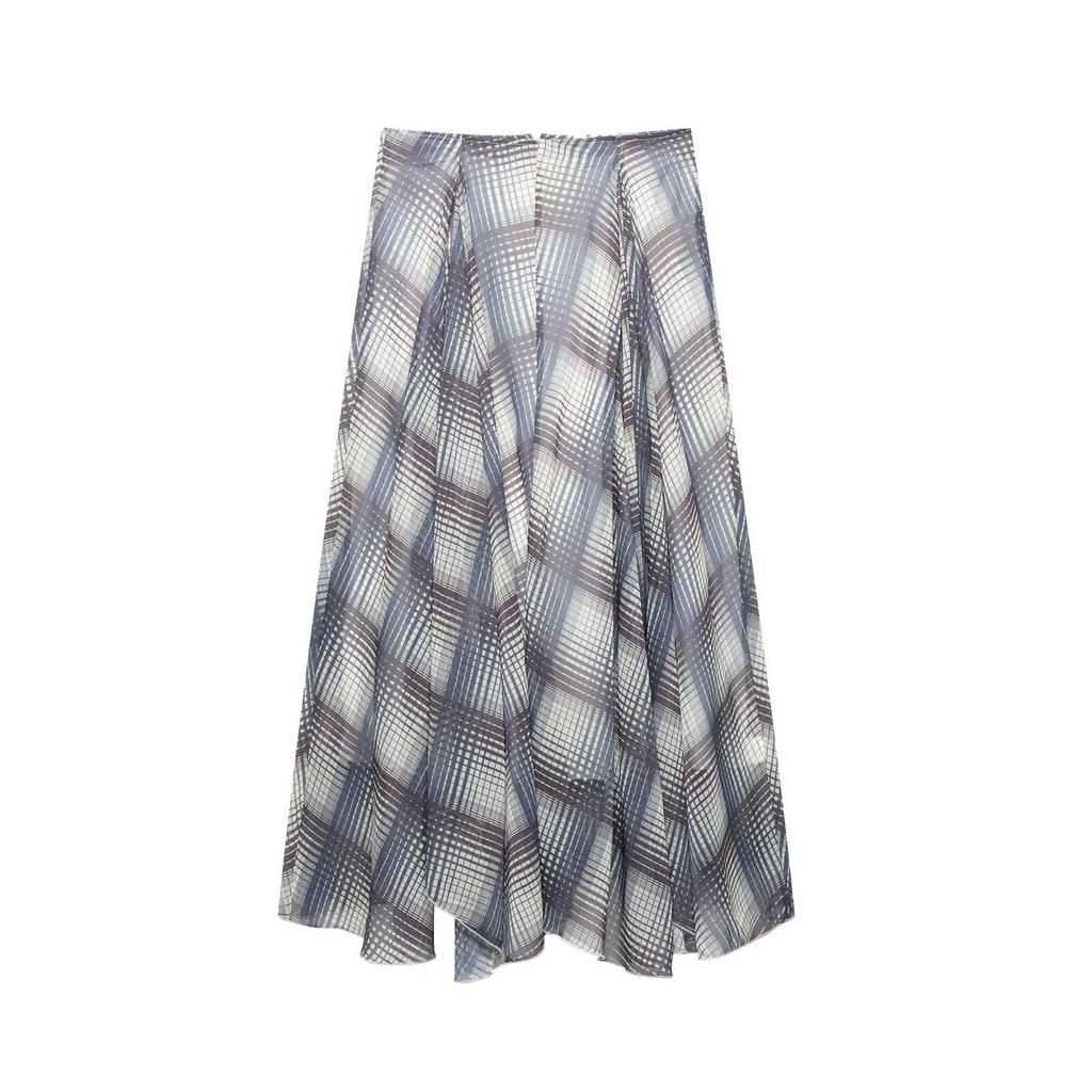 2025 Spring Women's Casual Animal Print Floral Midi Skirt with Irregular Wide Hem