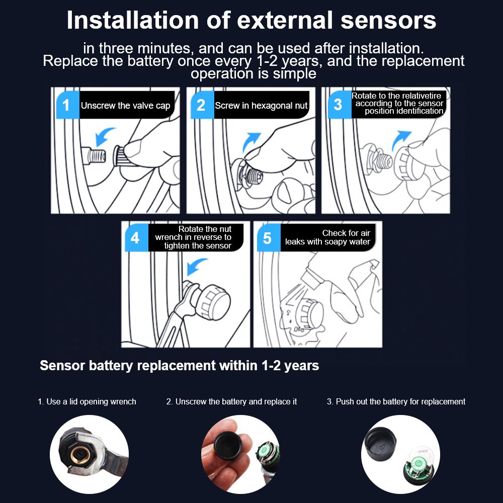 Motorcycle TPMS Tire Pressure Monitoring System 2 Sensors Solar USB Charger Digital Clock Security Alarm Motorbike Tyre Tester