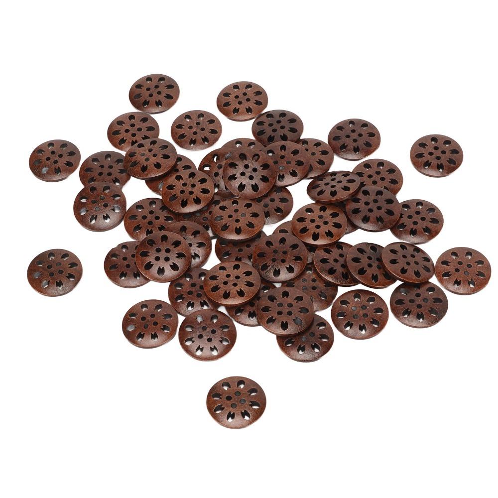 50Pcs Brown Wooden Sewing Buttons Snowflake Carved DIY Craft Buttons For DIY Craft