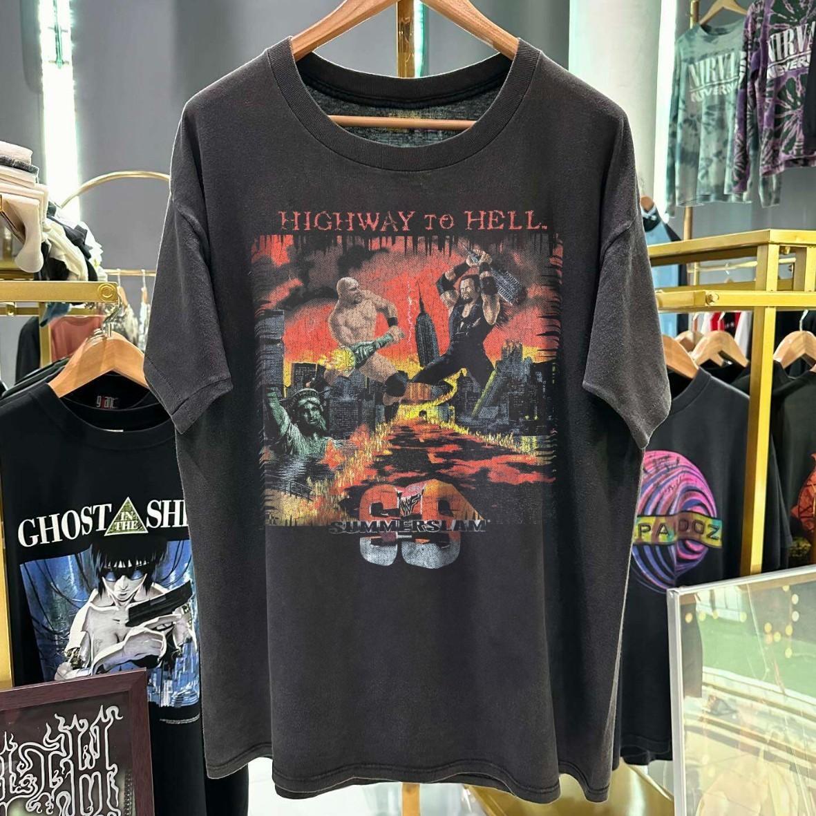 1998 Highway To Hell Summerslam Stone Cold X Undertaker Aged T-Shirt Black S 3XL