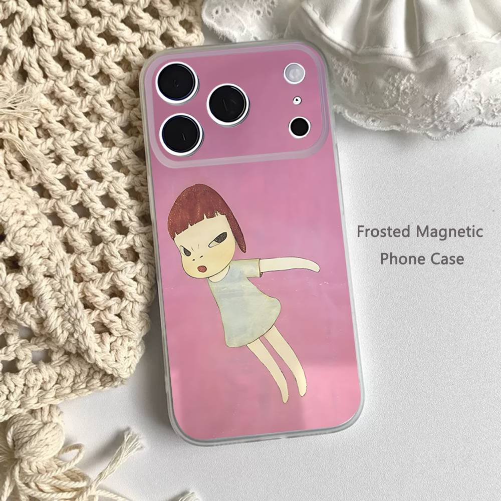 Paintings Art Yoshitomo Nara Frosted Clear Magnetic Case for iPhone 17,16,15,14,13,12,11 Pro,Max,Plus,Mini,Air,E