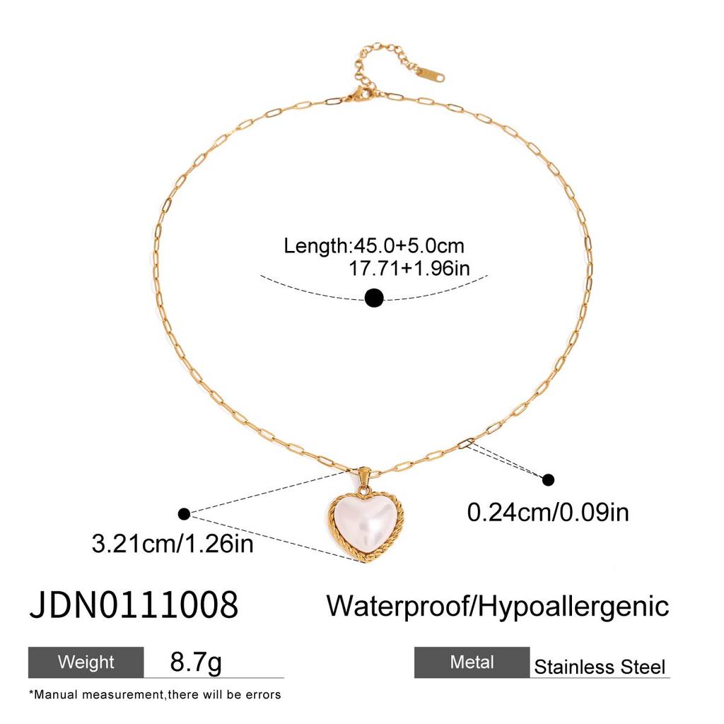 Youthway Delicate Retro Gold Plated Stainless Steel Texture Love Heart Imitation Pearl Pendant Necklace Women Jewelry Party