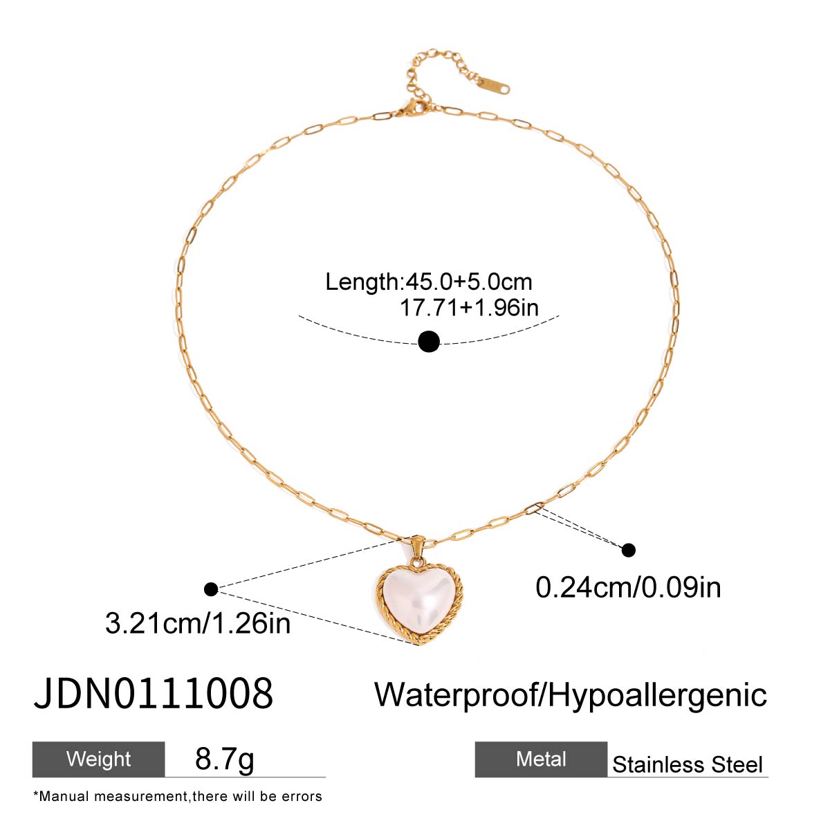 

Youthway Delicate Retro Gold Plated Stainless Steel Texture Love Heart Imitation Pearl Pendant Necklace Women Jewelry Party