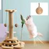 Solid Wood Cat Scratching Post Activity Center Natural Sisal Wrap Multi-Layer Turntable Platform With Rolling Catnip Balls Hanging Pom-poms & Spring