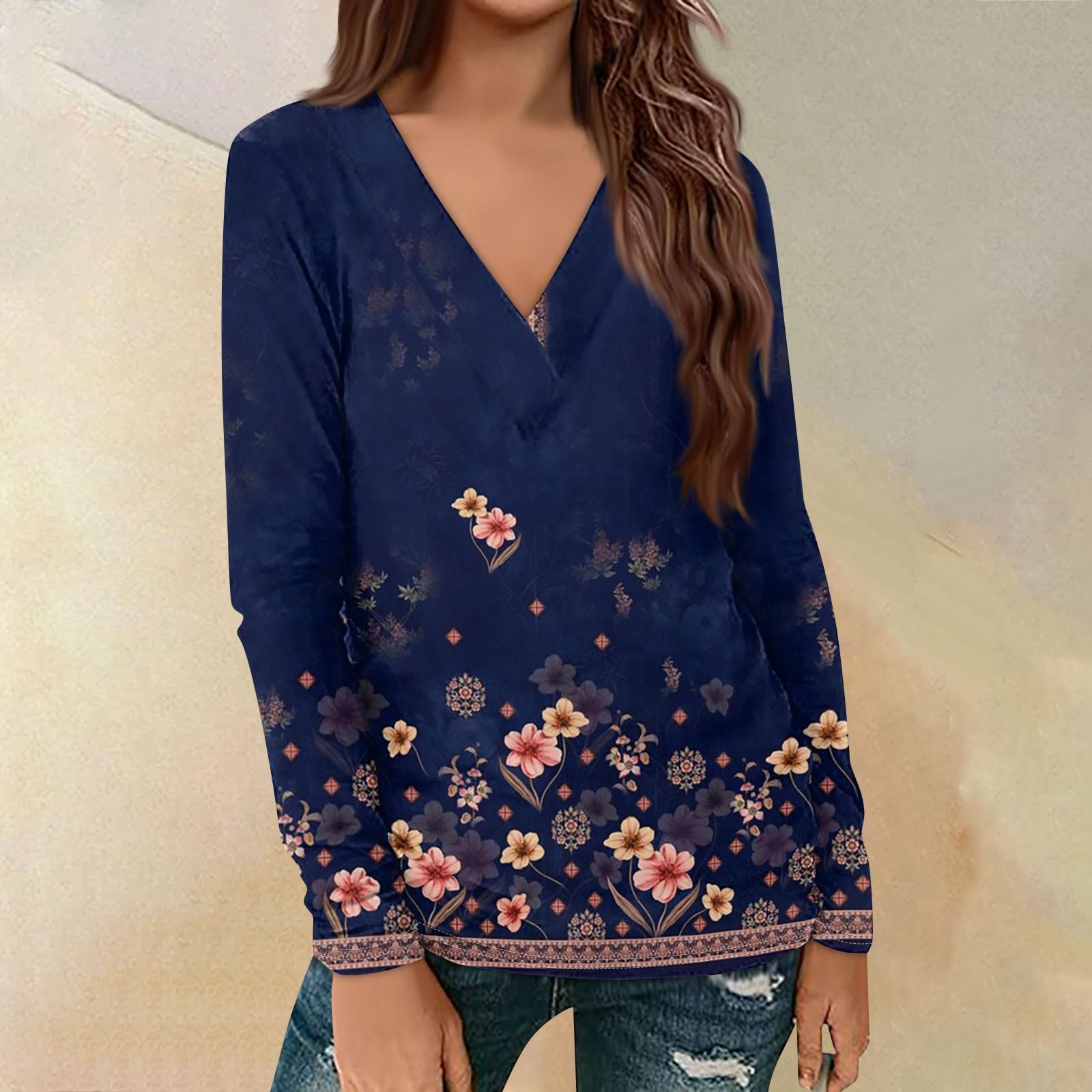 

Женский повседневный принтованный длинный рукав свободный пуловер с V-образным вырезом L