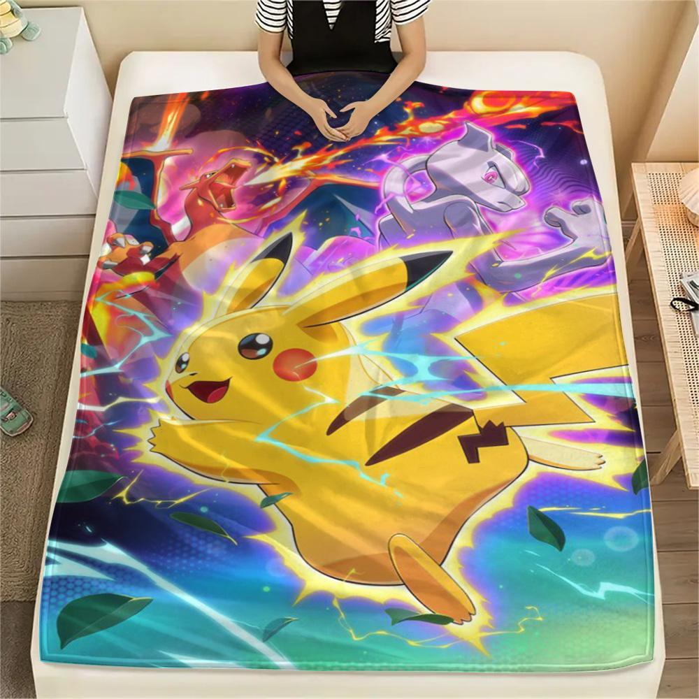 Pikachu Flannel Blanket Print Design for Bed Sofa Chair Travel and Picnic.-TING