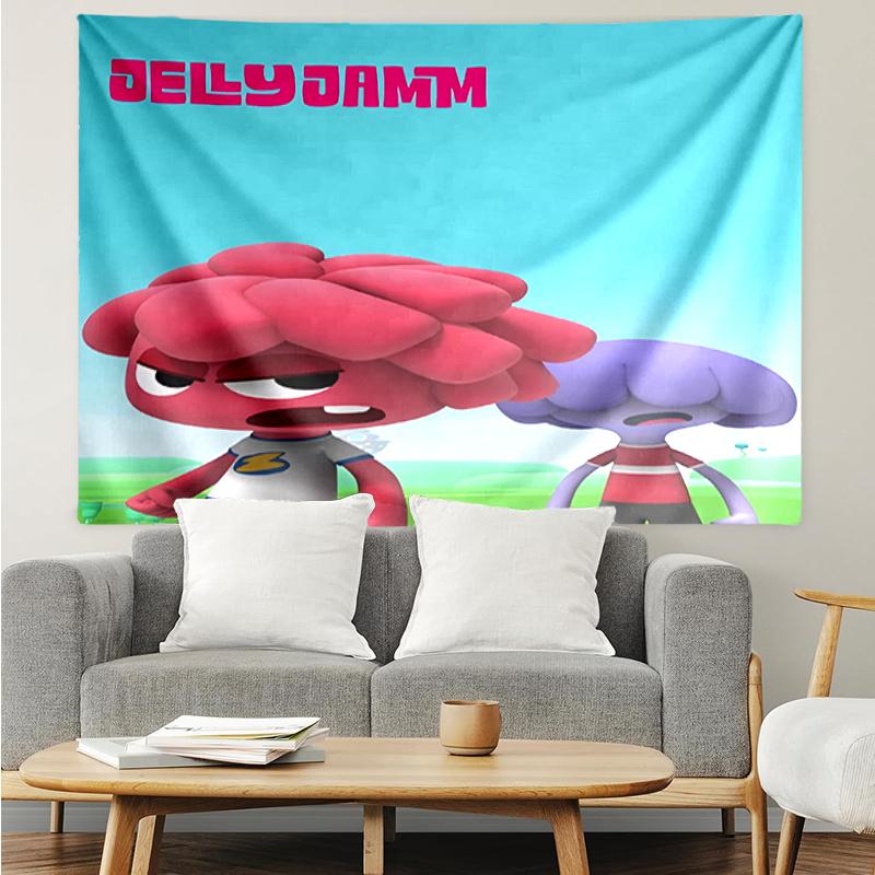 Jelly Jamm Print Tapestry, Backdrop, Easy Setup, Ideal for Bedroom, Office & Living Room, with Aesthetic Wall Hanging Decor.