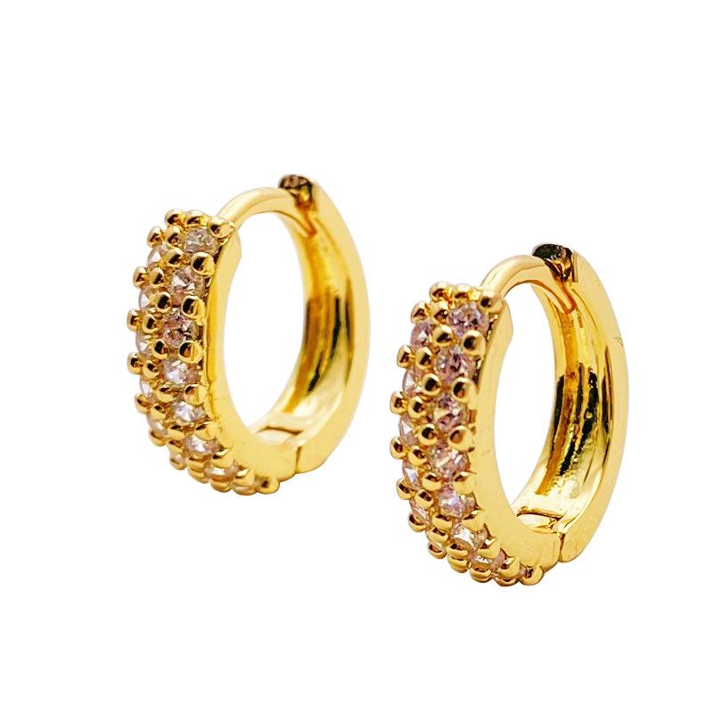 Micro zircon small circle earrings women's plated 18k gold vintage Chinese New Year earrings Hong Kong style retro earrings