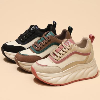 Autumn and Winter Soft Leather Forrest Gump Shoes for Women Casual Heightened Thick-soled Dad Shoes