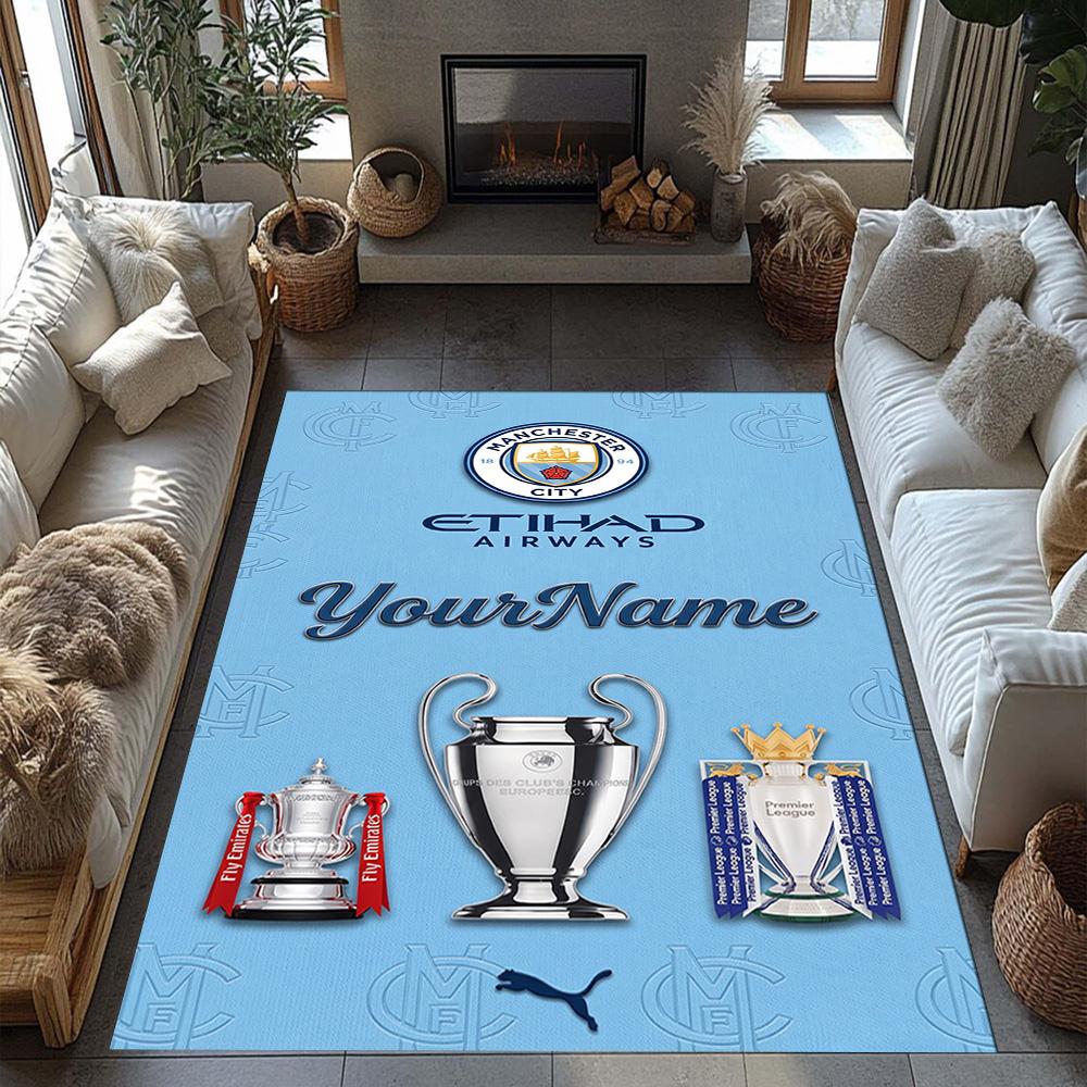 Manchester City Personalized Text Area Rug Perfect for Balcony Playrooms Study Room Kitchen Antislip Carpet Decorate Offices Gift for Festivals