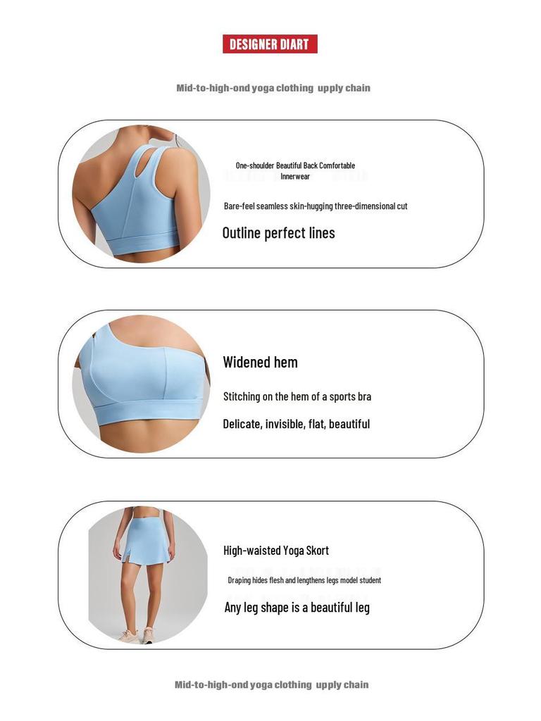 New Style Nude Feel One-Shoulder Yoga Set with High-Waisted Breathable Skirt for Tennis & Running