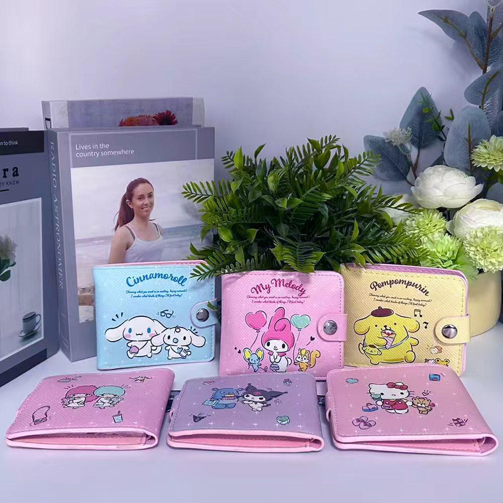.Kawaii   Kuromi Melody Button Folding Wallet Pu Leather Compact Cute Folding Wallet With Multiple Card Slots. (As shown-31213)-