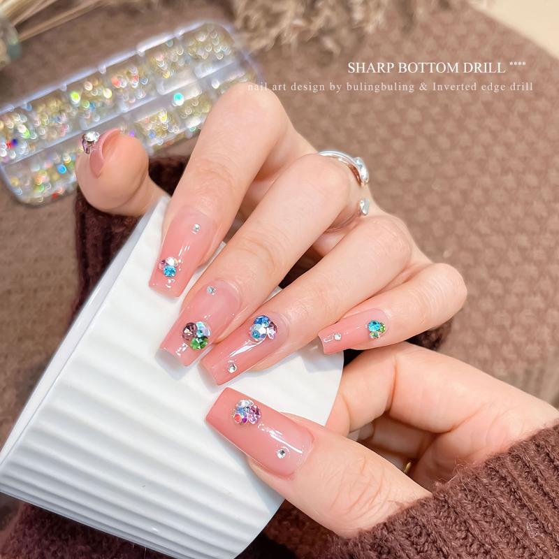 12 Grids Mixed Color Nail  3D Pointed Bottom Back Nail Diamond Gems Ab   Nail Art Charms Diy