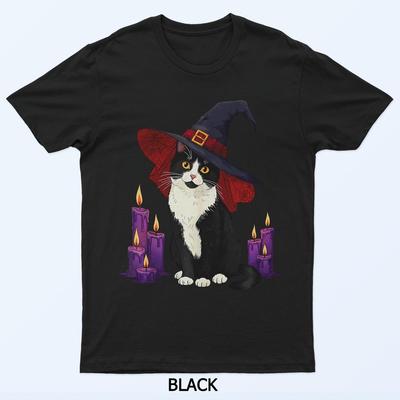 Simpatico Gatto Strega Tuxedo Con Candele Viola Maglietta Per Uomo Donna Bambino