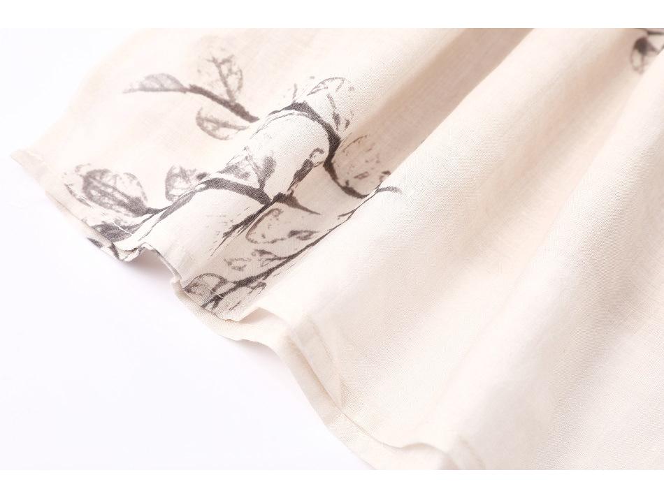 2022 Summer Ramie Print Women's Retro Travel Dress with Stand Collar & Short Sleeves