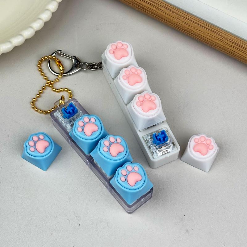 Adorable Silicone Cat Paw Keycap Fidget Keychain, No LED Light, Portable Stress Relief Toy for Adults & Children