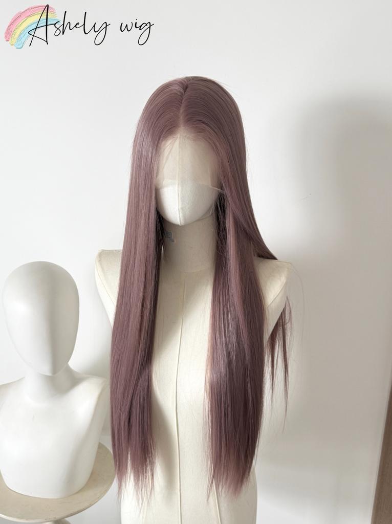 Purple-grayish Purple Miku Lace Front Wig for Women Long Straight Wigs High Temperature Fibers Hair Synthetic Wig High Quality