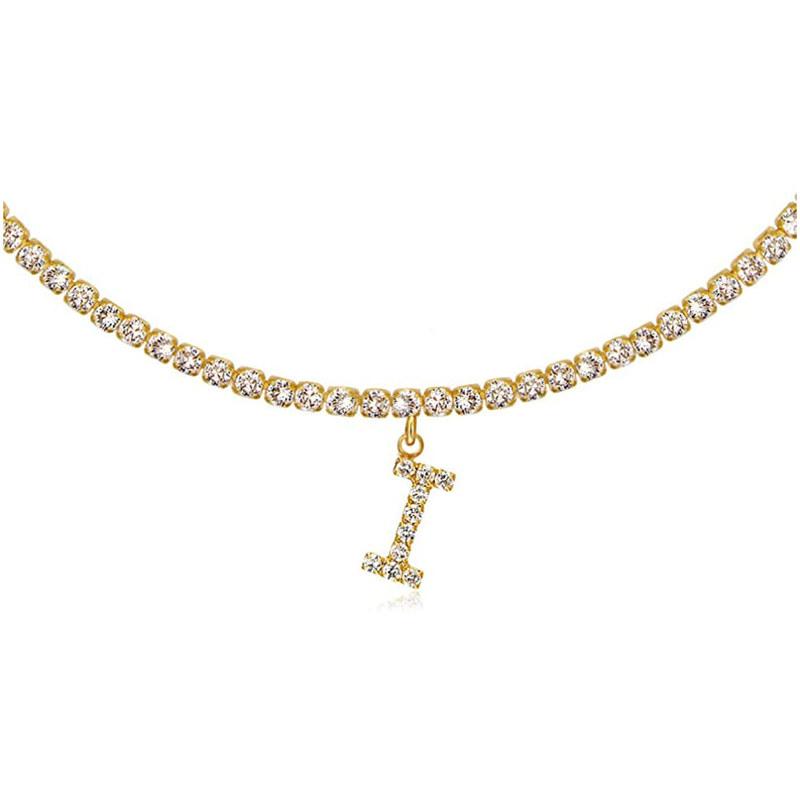 26 English Letters Rhinestone Necklace for Women Ladies Fashion Clavicle Chain