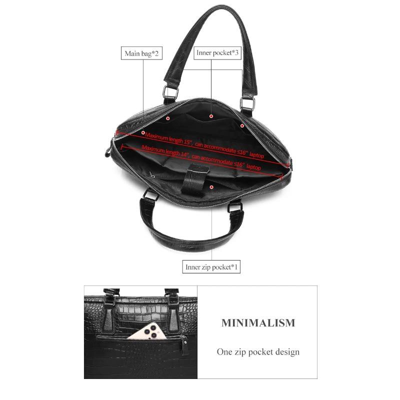 Cowhide thin crocodile patterned men's briefcase can accommodate a 16 inch computer