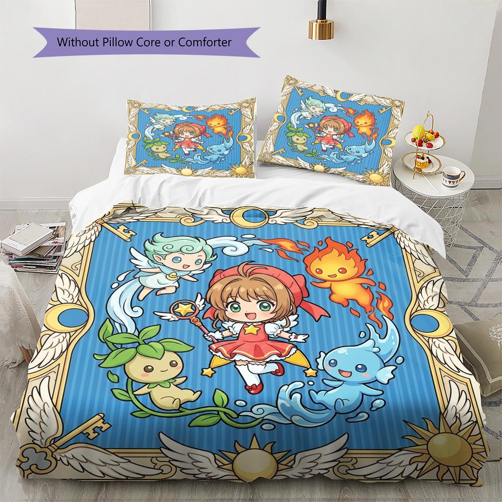 Cardcaptor Sakura Pattern Bedding Quilt Set Quilt Cover Pillowcase Home Decoration Birthday Gift (1 * duvet cover + 2 * pillowcase, without core)