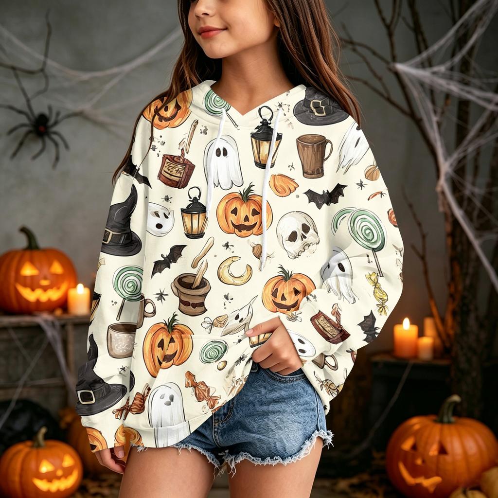 Kids' Casual Halloween Print Pullover Hoodie Sweatshirt for Everyday Wear