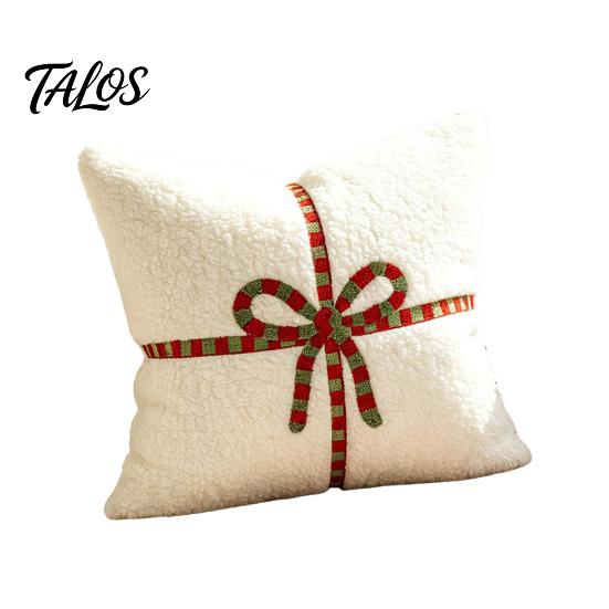 Christmas Throw Pillow Covers Cover, Bow Knot Pattern Cushion 18x18 Inch Theme Soft Plush Case for Sofa Couch Holiday Home Decor Luxury Shells