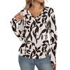 Top Casual de Moda para Mujer con Cuello en V, Manga Larga Raglán Plisada con Estampado Floral