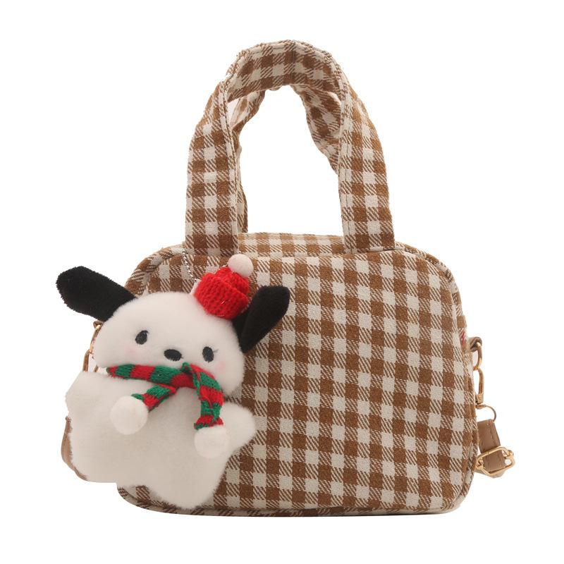 Red Woolen Plaid Bag for Women New Style Popular Bowling Handbag Canvas Crossbody Bag Pillow Bag