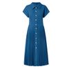 ZANZEA Women Casual Turn Down Collar Solid Color Short Sleeve Pleated Dress
