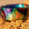 Natural Rainbow Opal Ring Fire Opal Ring Carbon Fiber Lining Iridescent Color Changing Opal Rings for Women Engagement Jewelry Anniversary