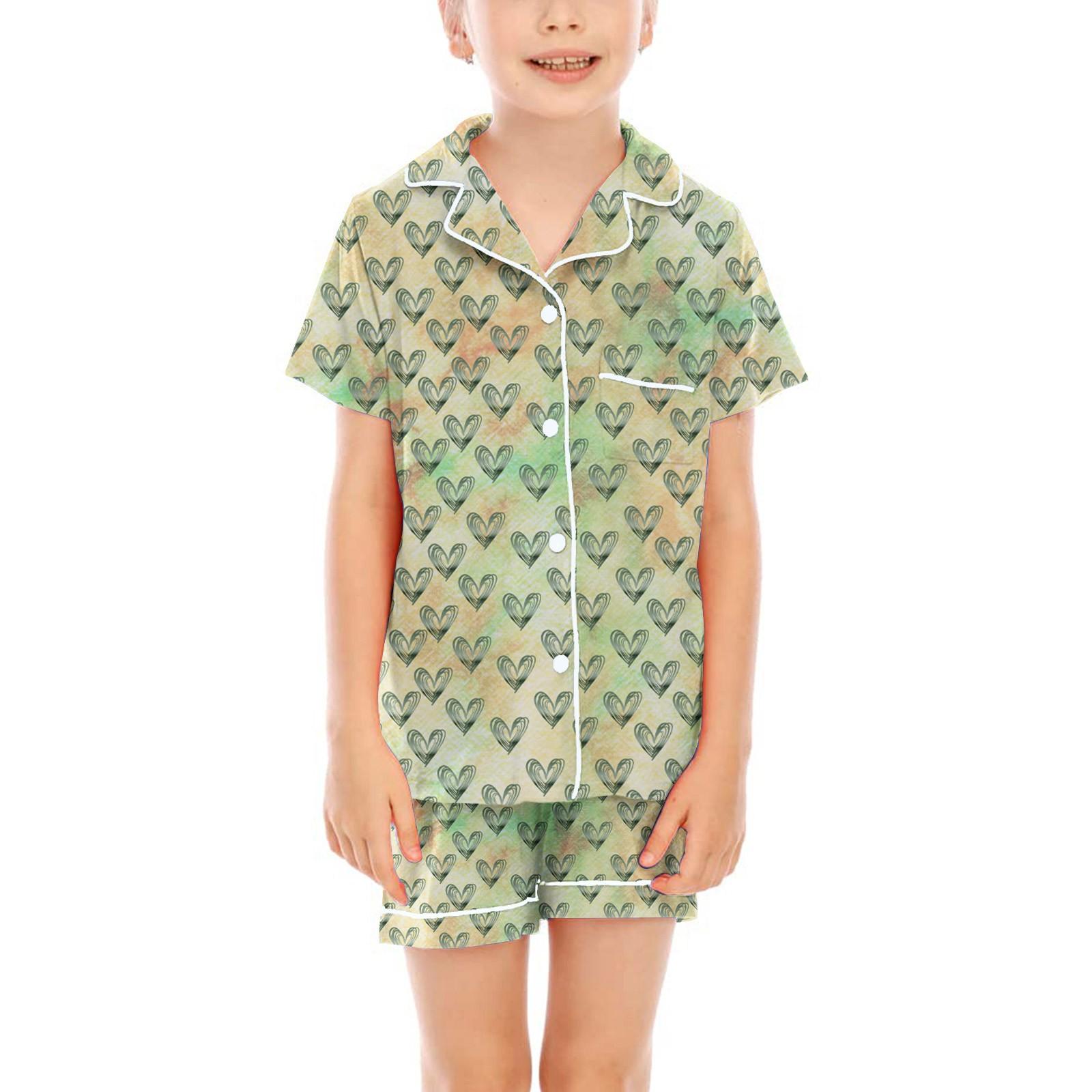 

Детские пижамы, модная рубашка из двух предметов, комплект с шортами, мягкий праздничный комплект повседневной одежды 120 бежевый