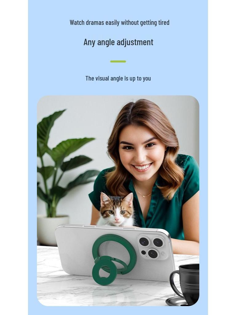 Double-Sided Magnetic Finger Ring Phone Holder: Foldable, Strong Grip, Multi-functional Stand.