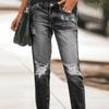 Damen Jeans mit mittlerer Leibhöhe, geradem Bein, Knöchellänge, Street Style, Ripped, Used Denim, Cropped Hosen