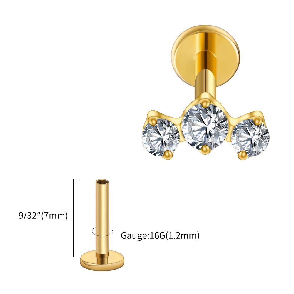 Right Grand ASTM F136 Titanium Triple CZ Cluster Cartilage Earring 16G Mini CZ Labret Tragus Helix Medusa Flat Back Piercing