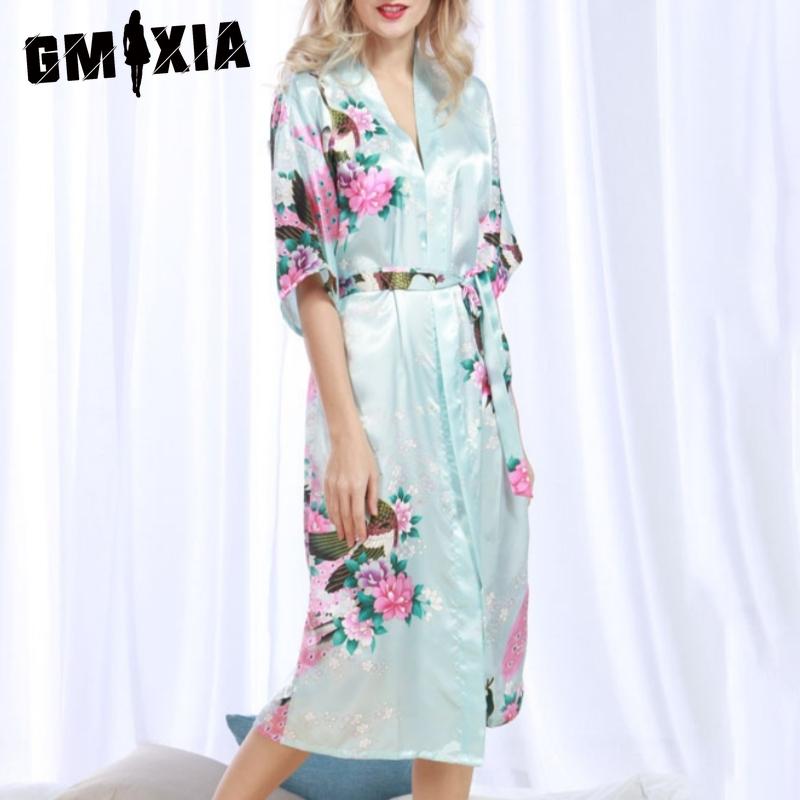 GMXIA Summer Women's Bathrobes, Wedding Bridesmaids, Silk Bathrobes, Printed Silk Pajamas, Thin Women's Home Wear Pajama