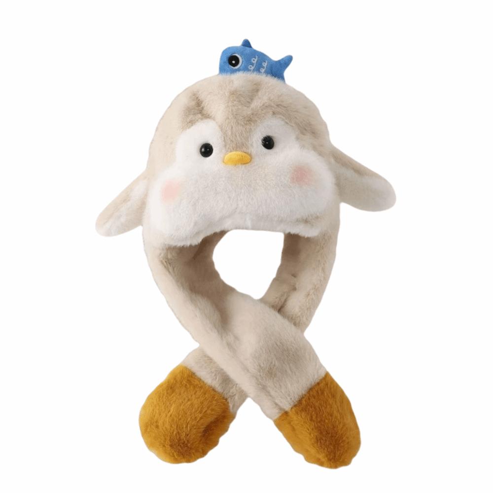Solid Color Penguin Ear Moving Hat Fluffy Children Plush Pullover Cap  Outdoor Sport