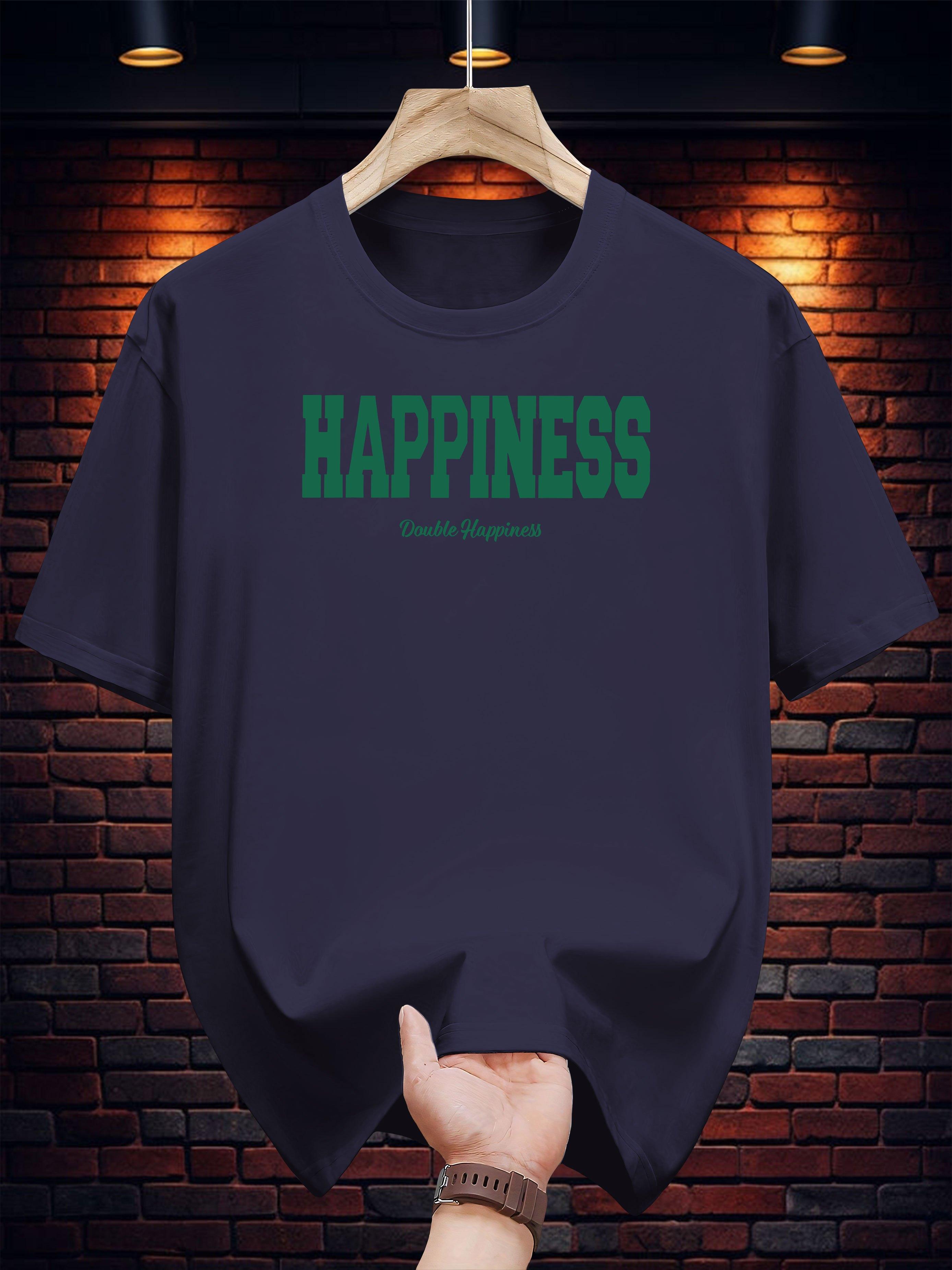 100% Cotton HAPPINESS Graphic T-shirt - Casual Crew Neck S