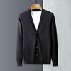 Men's V-Neck Knitted Cardigan - Business Casual Solid Sweater Jacket for Spring & Autumn.