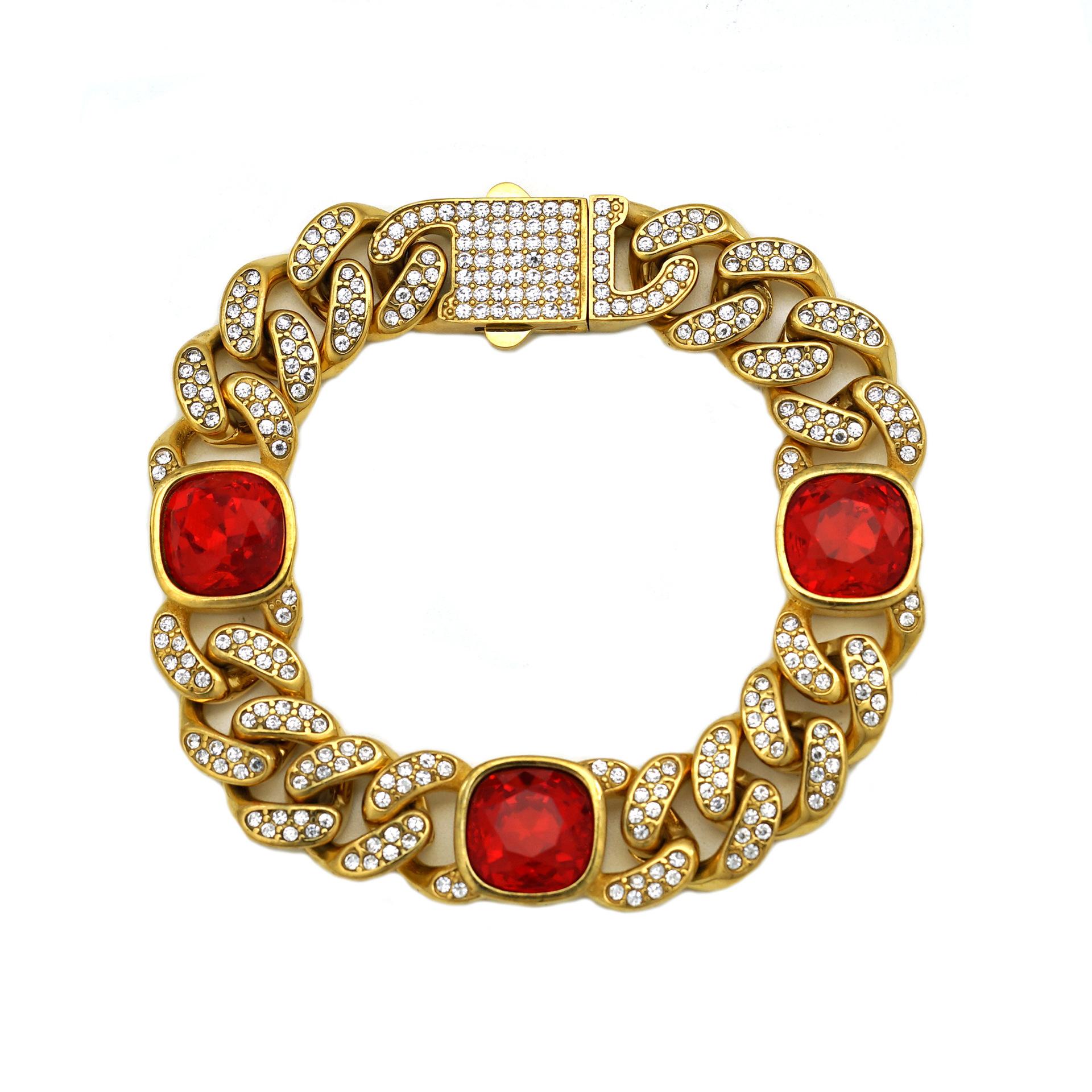 

Новый браслет в стиле хип-хоп с бриллиантами и цветными драгоценными камнями, персонализированная мода, легкое роскошное ожерелье из титановой стали 21CM