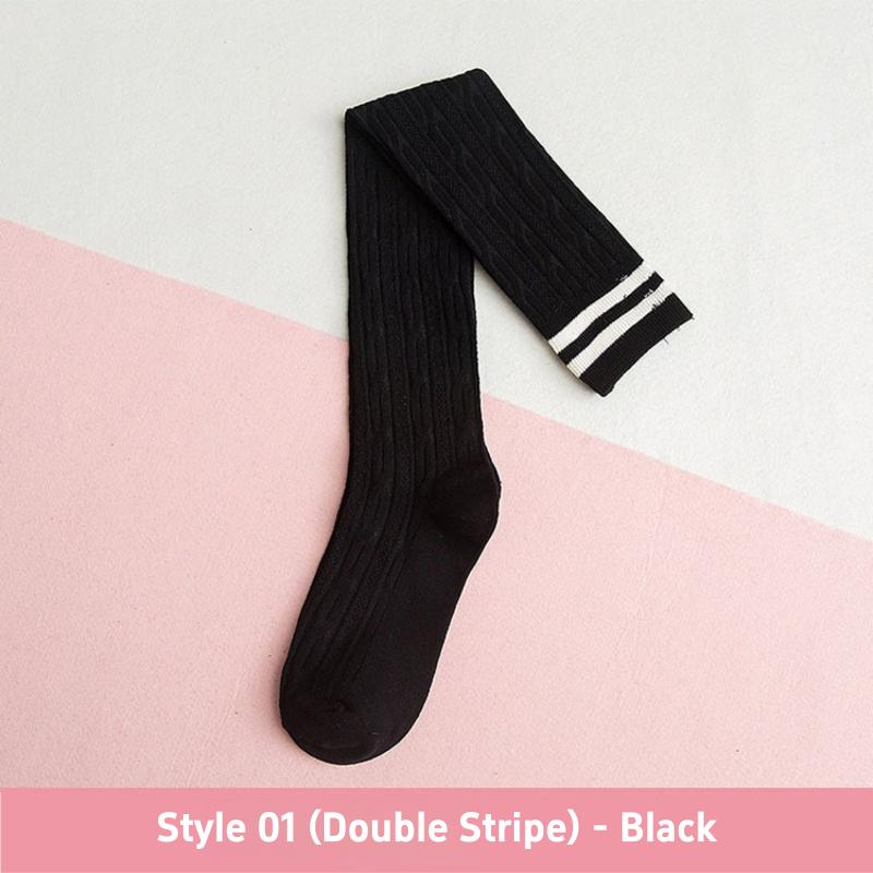 1 3 Pairs Women's Cotton Thigh High Socks Over The Knee Colorful Striped Pattern Casual Daily Wear Fashion Socks Black White