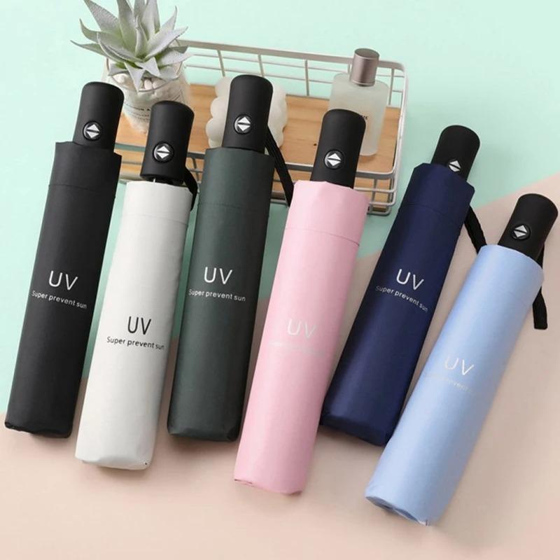 24 Bone Fully Automatic Rain Umbrella UV Protection Sunshade Umbrella 3-stage Folding Sunscreen Black Film Sunblock Umbrella