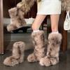 Wool Striped Tall Tube Hairy Boots Thick-soled Hairy Snow Boots Women's New Winter Piled Thickened Long Tube Boots