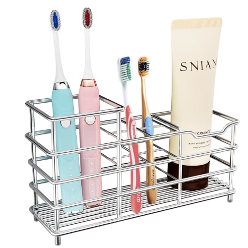 Gelrova Stainless Steel Toothbrush Stand, Freestanding Toothbrush Holder, Made of 304 Stainless Steel, Rust-Resistant and Multifunctional