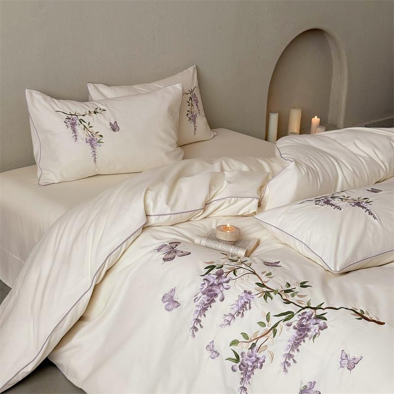 Svetanya Brushed Egyptian Cotton Bedding Set Embroidered Bed Linens Sheet Pillowcase Duvet Cover Set Underwear