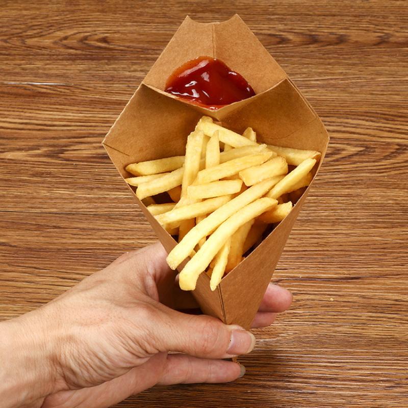 50Pcs French Fries Box Cone Chips Ketchup Cup Fast Food Restaurant Take-Out Disposable Food Paper Package