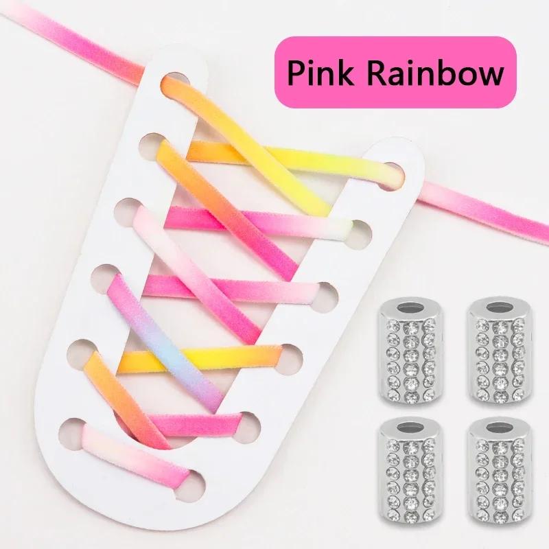 Elastic Round Printed Shoe Laces Diamond Metal Buckle No Tie Shoelaces Without Ties Shoelace for Sneakers Woman Man Shoestrings