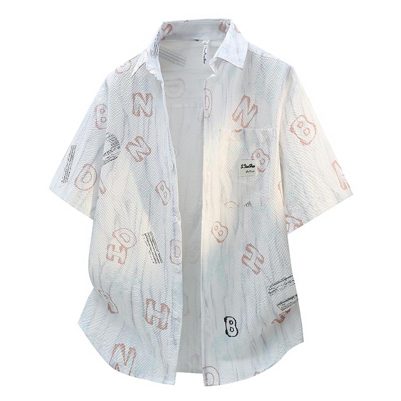 

Summer Letter Printed Shirt Short Sleeved Men s Short Sleeved Shirt Jacket XL червоний